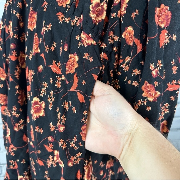 Free People Women’s Flower Fields Black Mini Dress Medium Fall Floral Oversized - Picture 13 of 16
